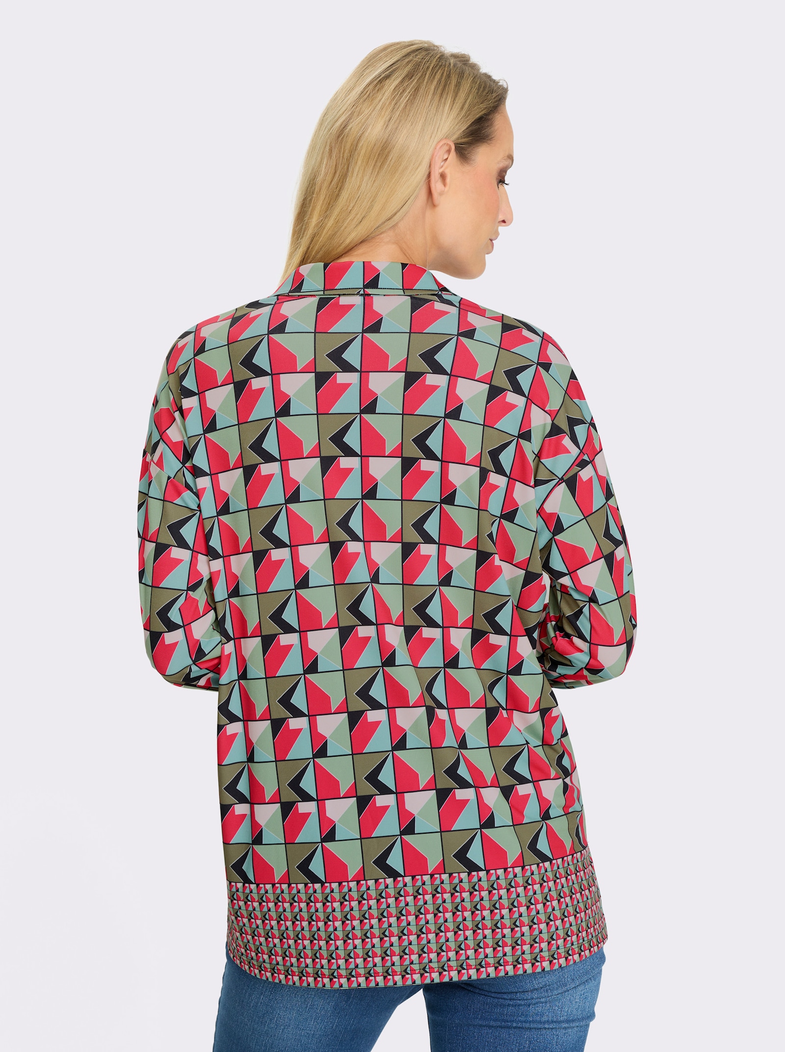 heine Blusenshirt mit leichtem Glanz - pink-schwarz-bedruckt