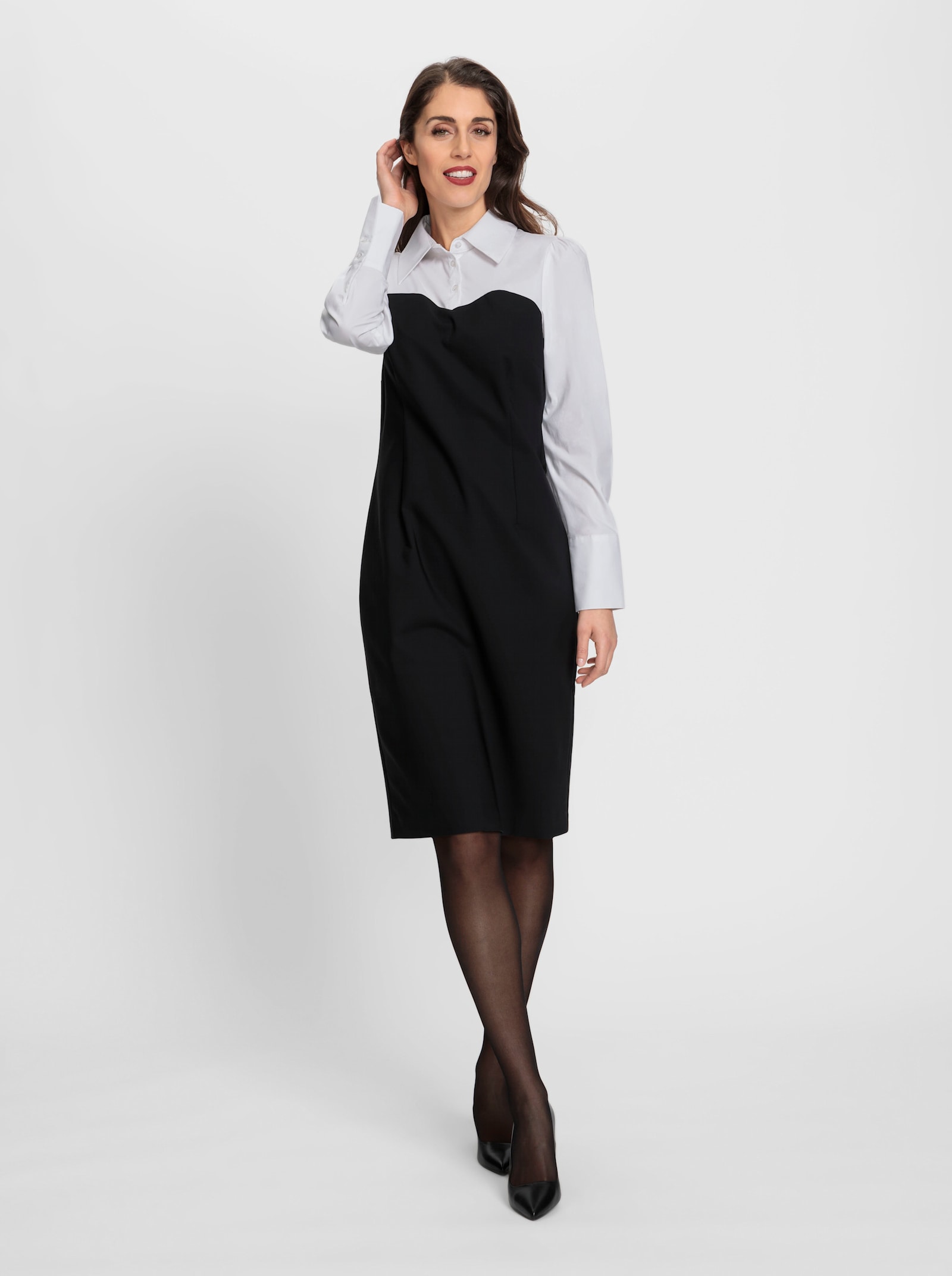 heine Kokerjurk in 2-in-1-look - zwart/wit