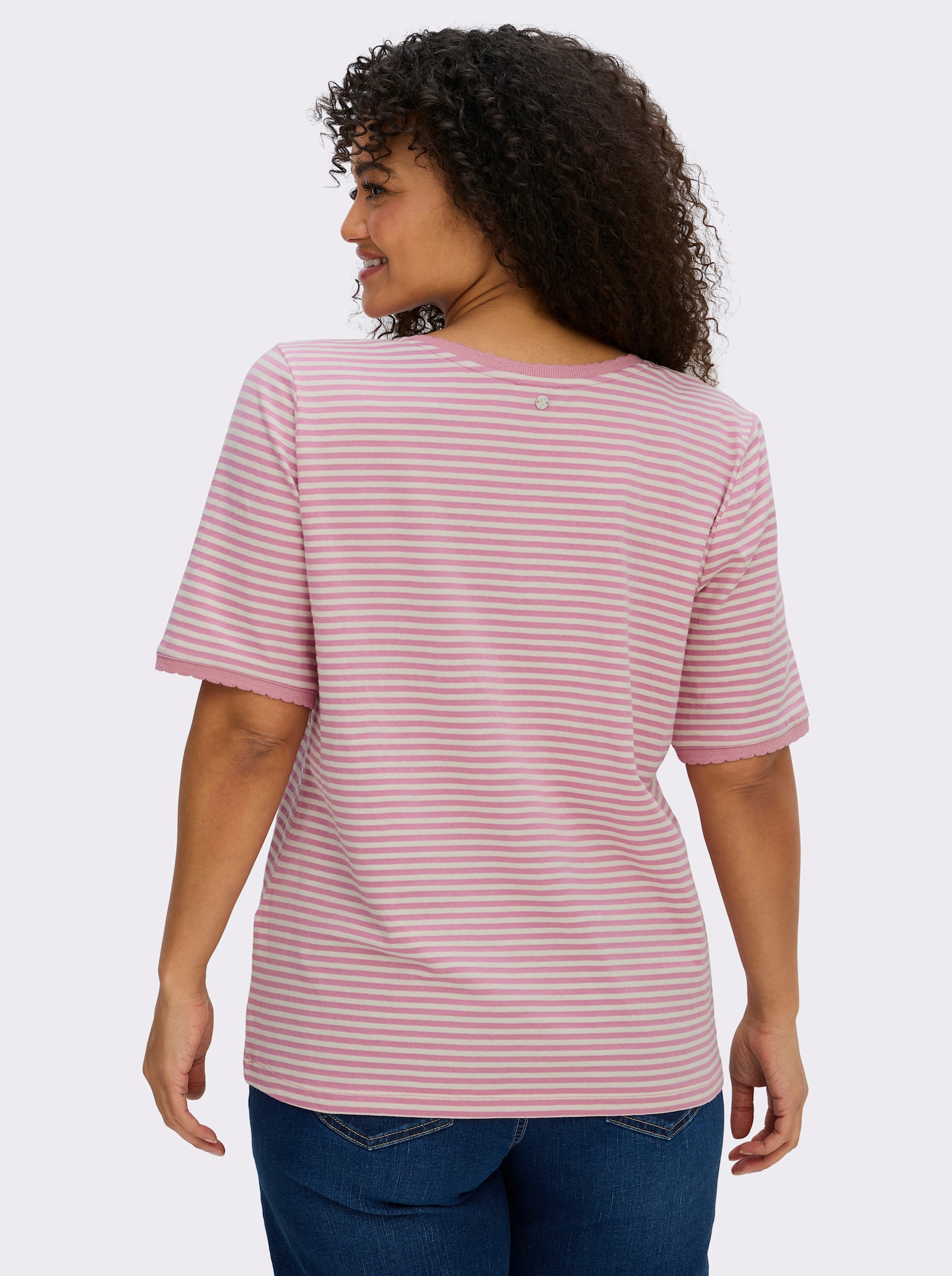 sheego Ringelshirt mit Ajour-Strickband - ecru-altrosa-geringelt