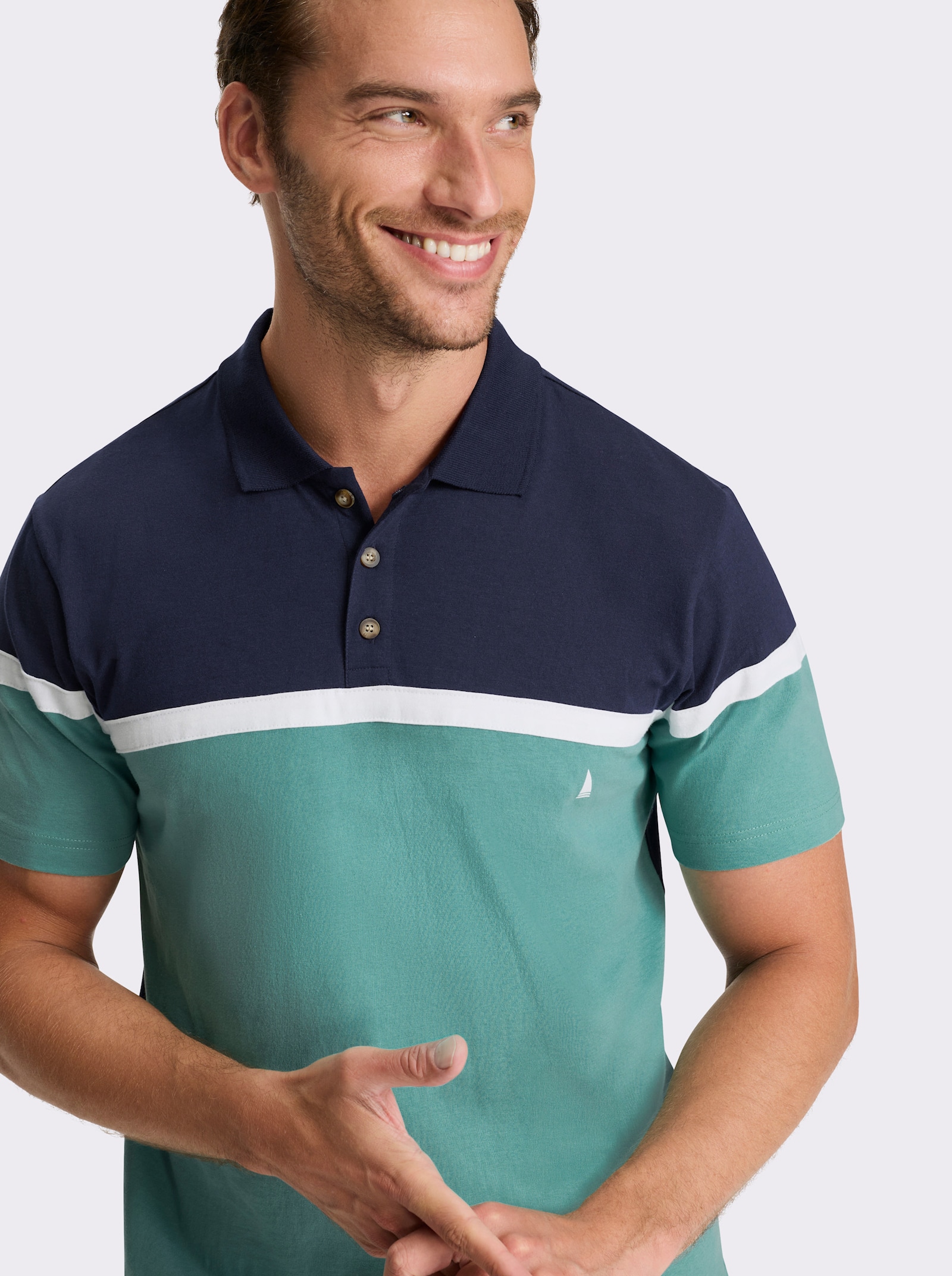 Catamaran Kortärmad topp i bomull. Färgblock - marin-salvia