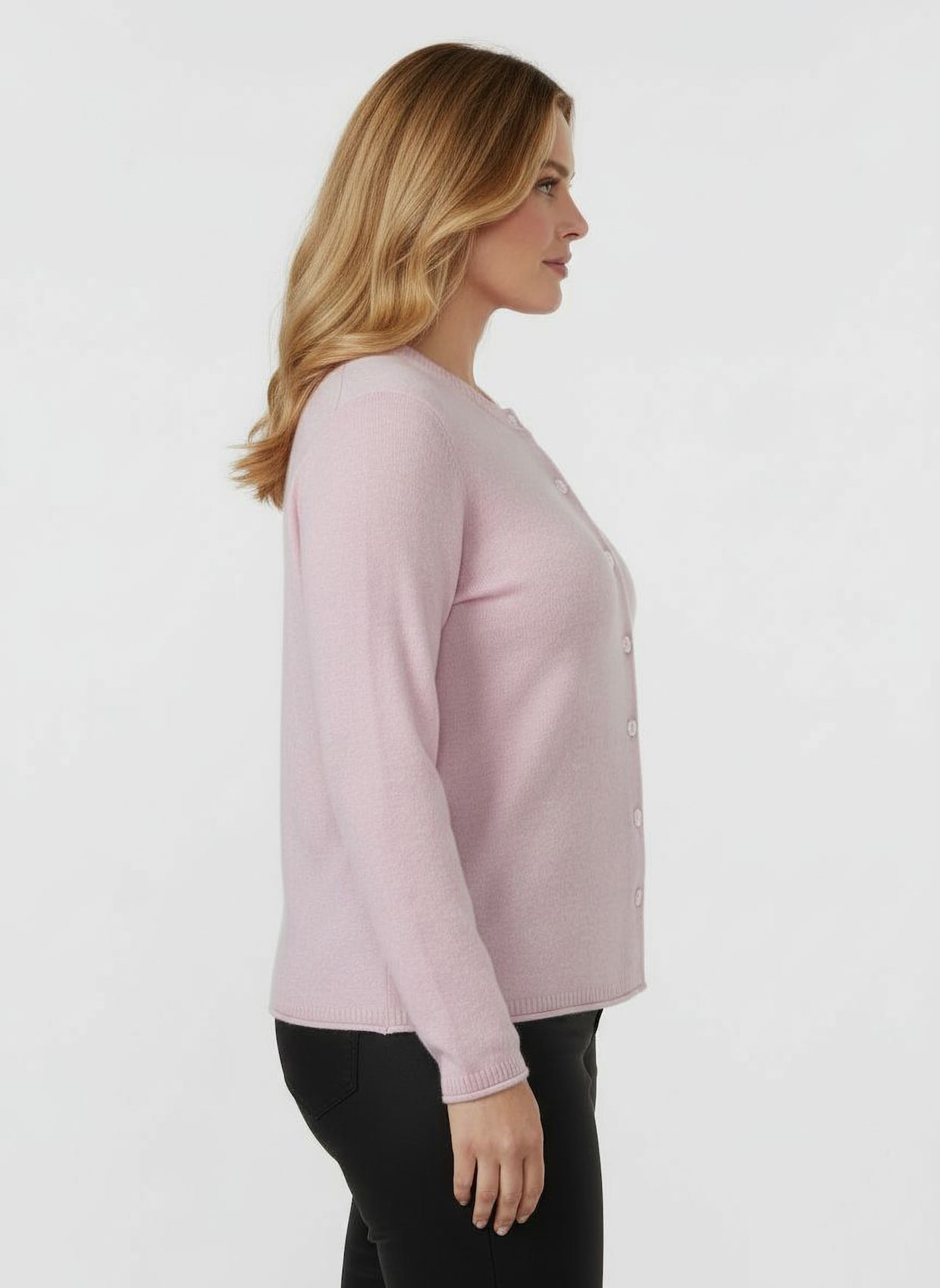 Feinstrickjacke mit Kaschmir - rosé-meliert