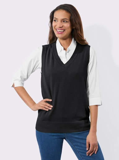 Pullunder mit gerippten Abschlüssen - schwarz