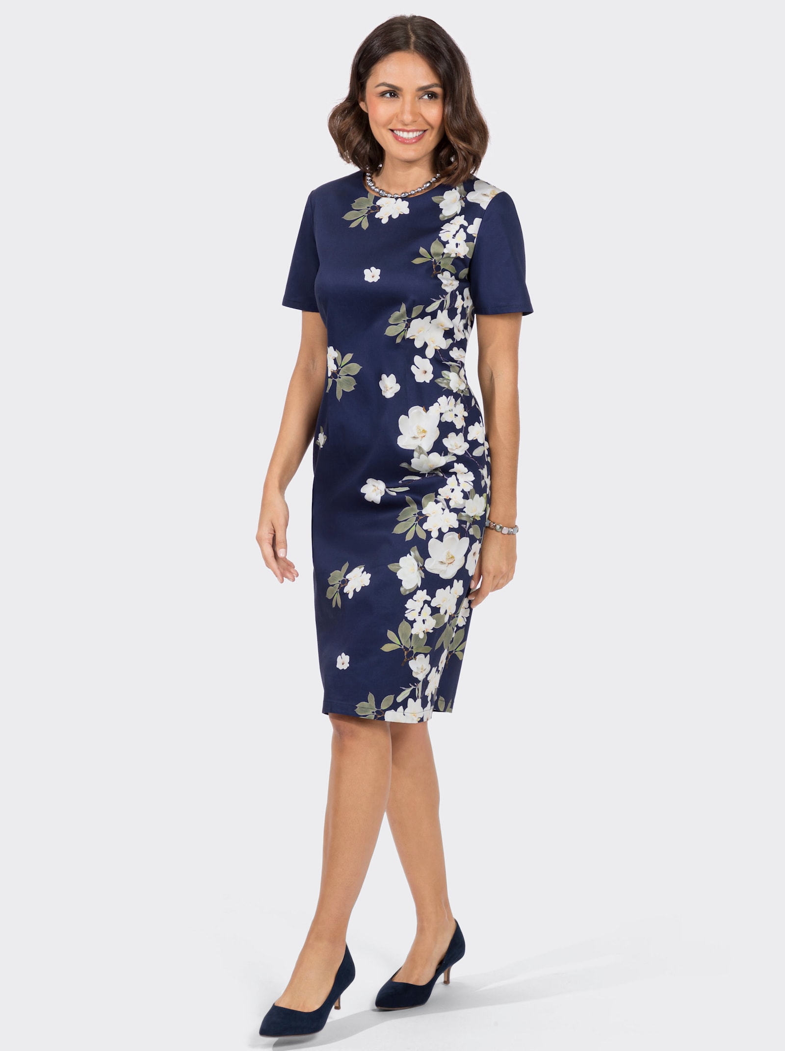 Blumenkleid in Baumwoll-Qualität - marine-ecru-bedruckt