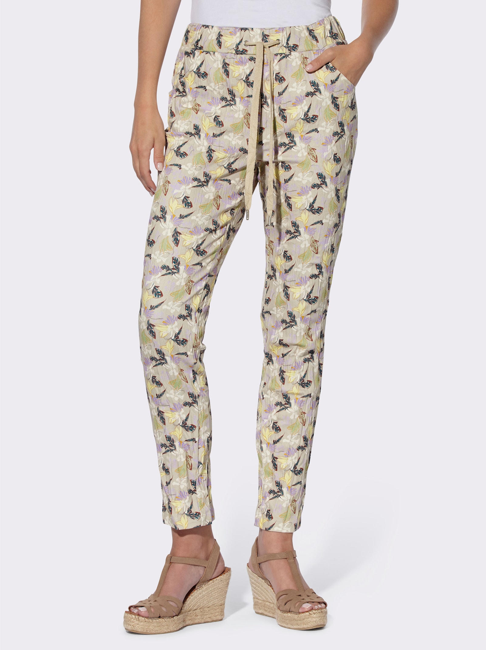 heine Druckhose in schmaler Beinform - sand-ocker-bedruckt