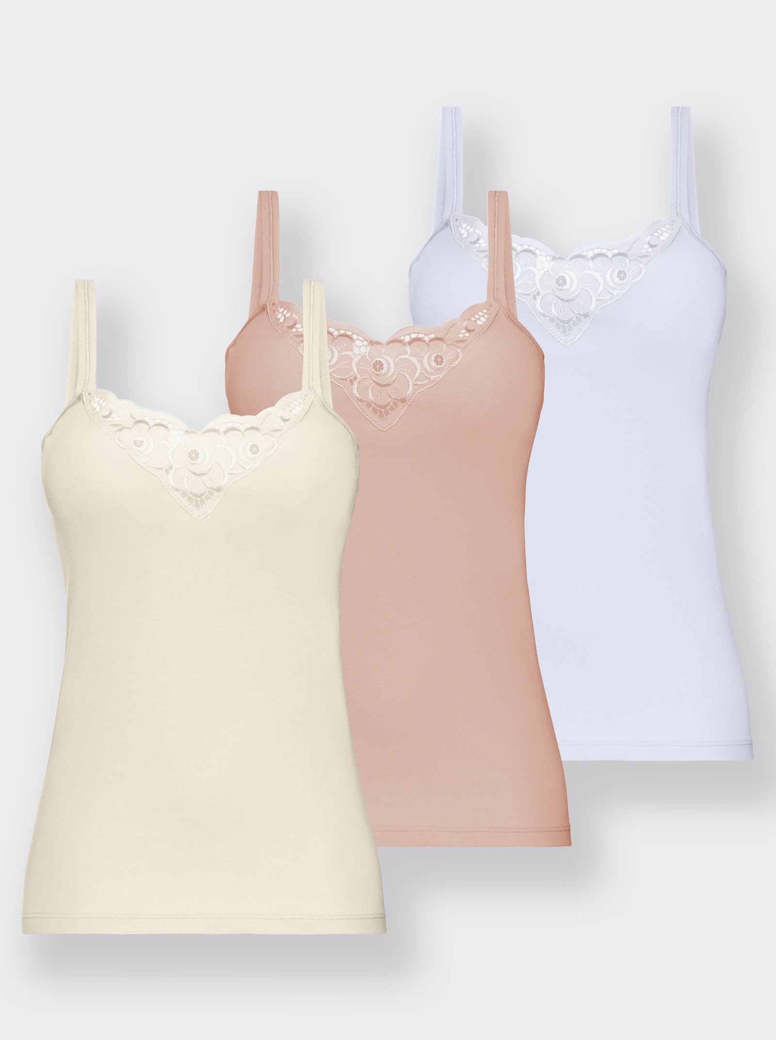 wäschepur Trägerhemd mit Batist-Motiv - weiß + apricot + champagner