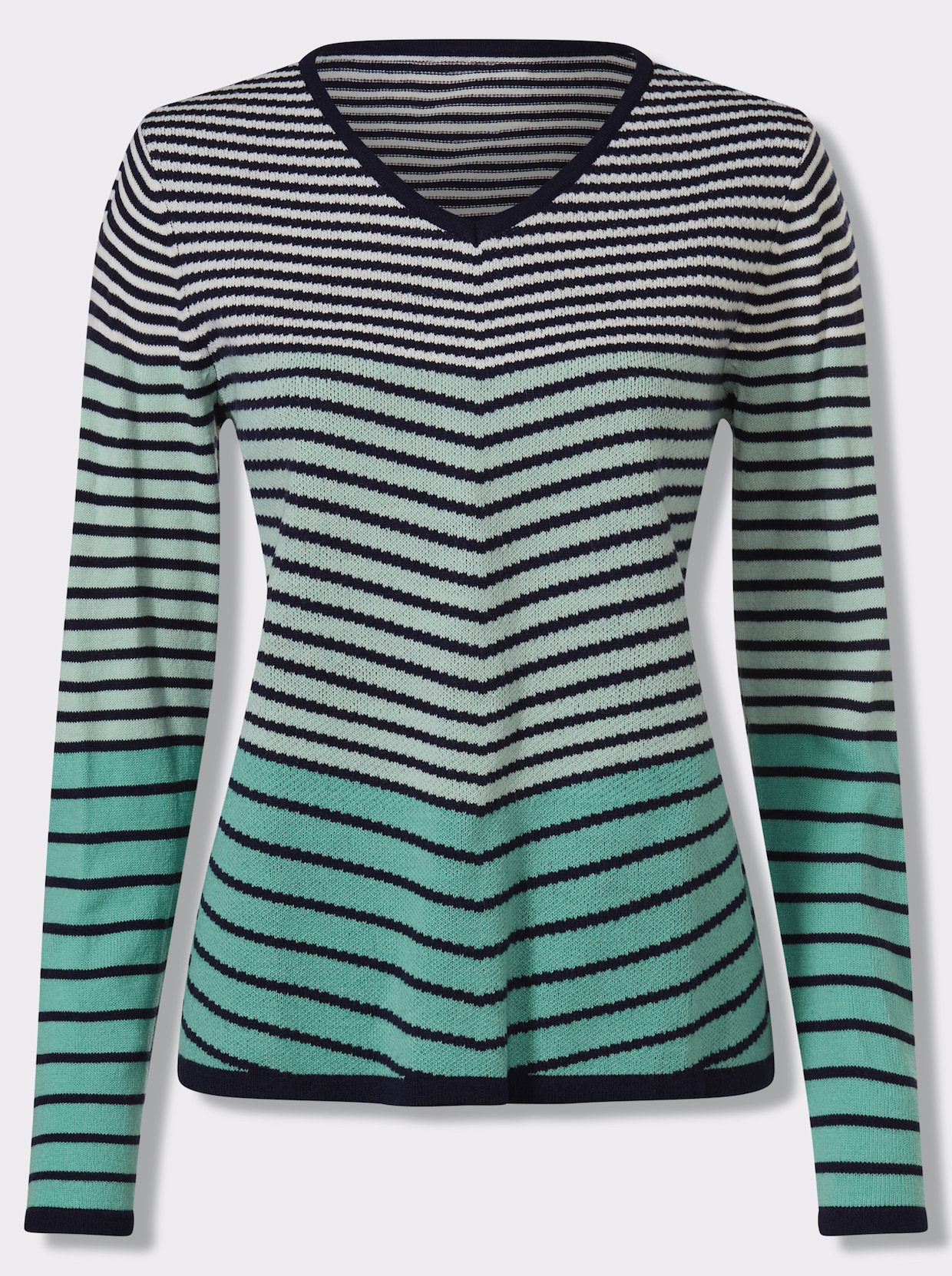 Langarm-Pullover mit Ringel-Muster, Jacquard - salbei-marine-geringelt