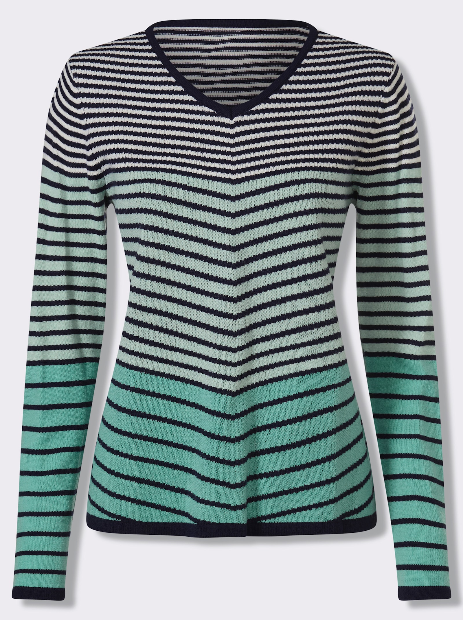 Langarm-Pullover mit Ringel-Muster, Jacquard - salbei-marine-geringelt