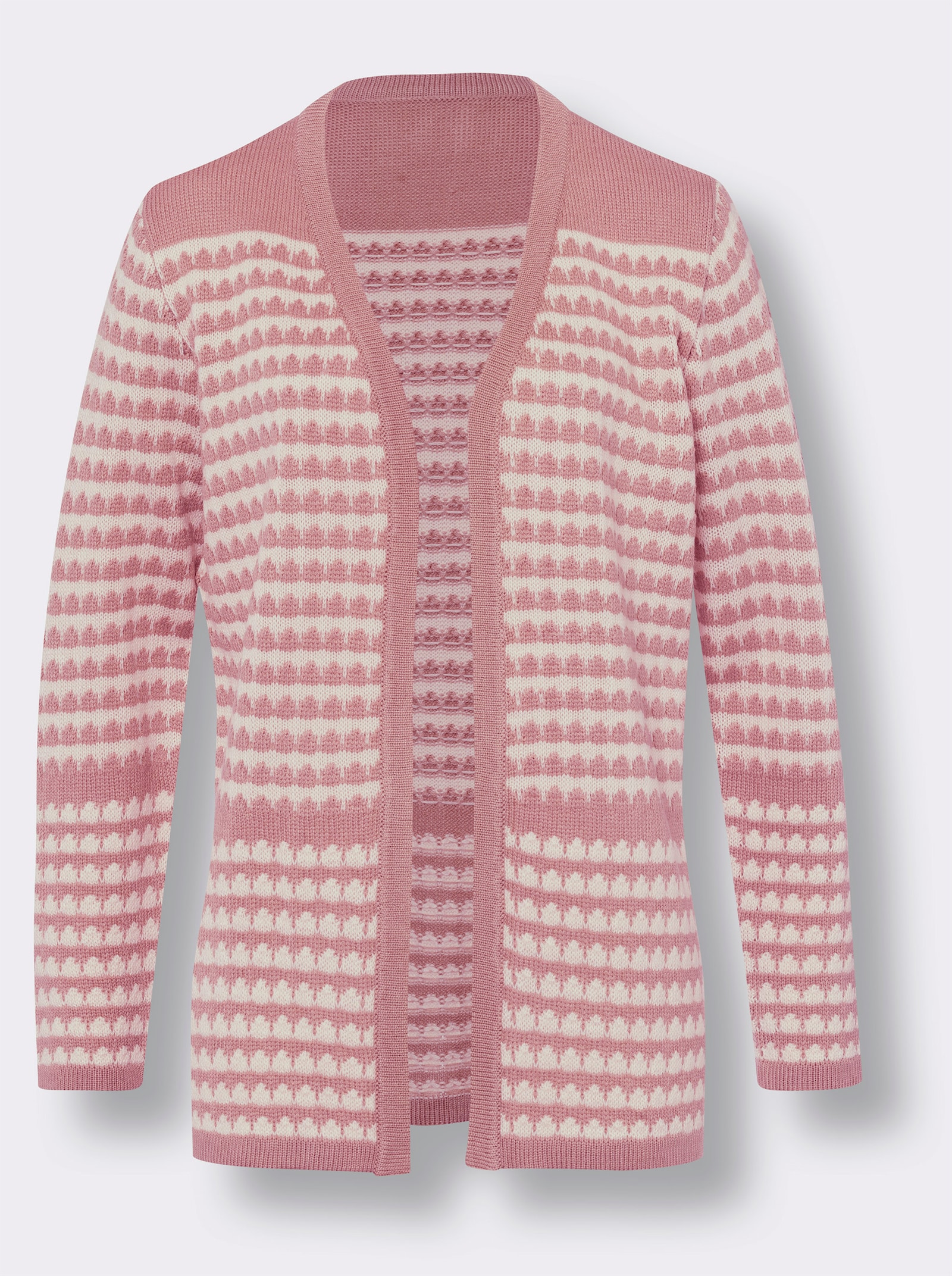 Longstrickjacke in Streifen-Optik - altrosa-champagner-gemustert