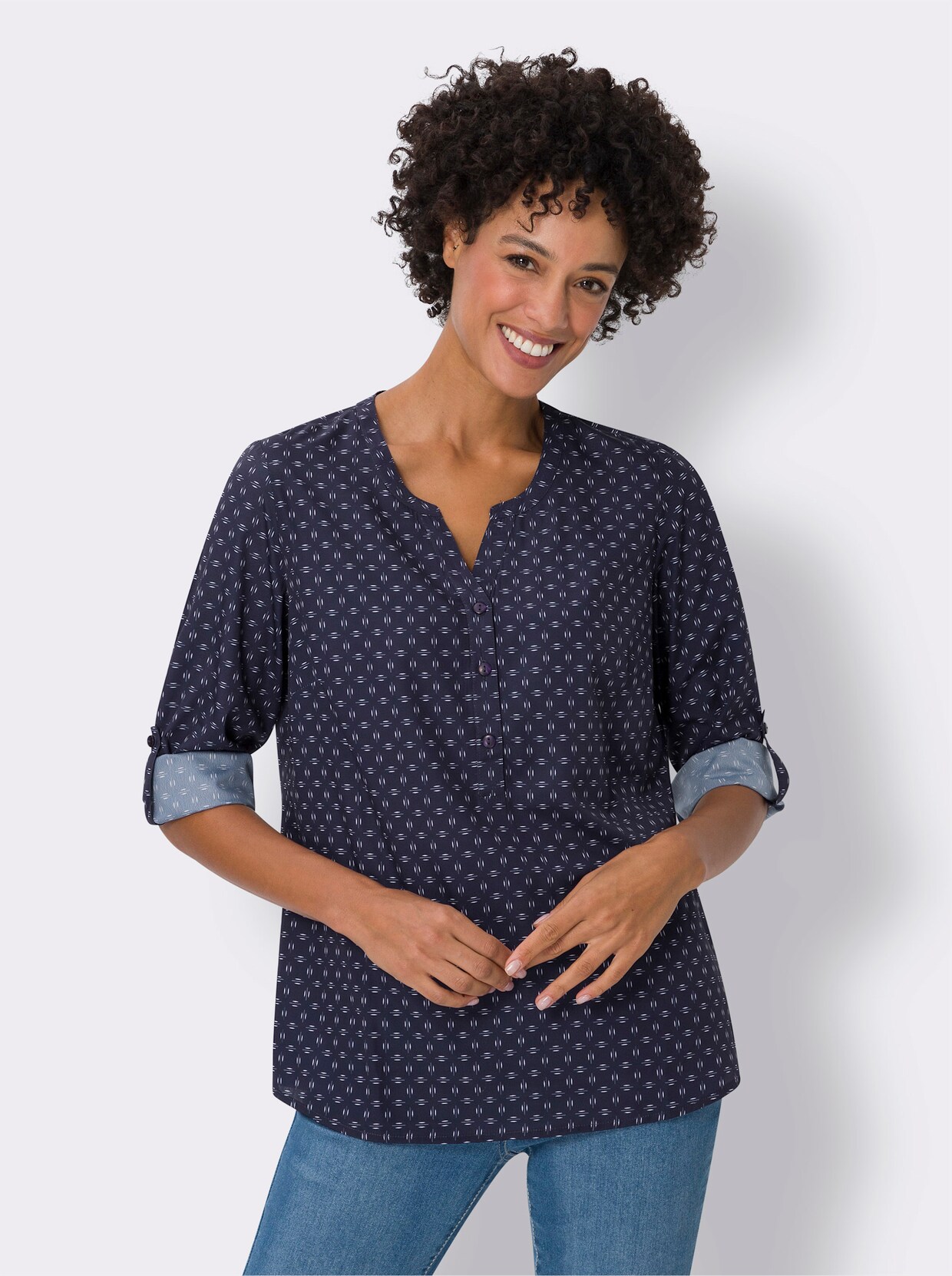 Comfortabele blouse - marine/wit geprint