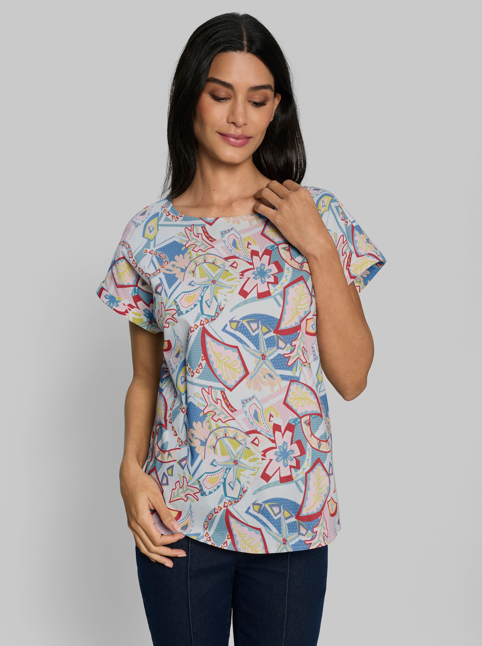 heine Druckbluse mit Ärmelaufschlag - ecru-hellrosé-bedruckt