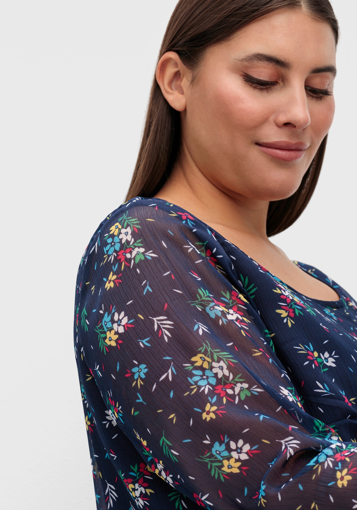 Longbluse - marine-pink-bedruckt