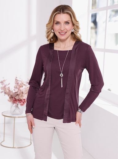 2-in-1-Shirt mit Satin-Besatz - aubergine