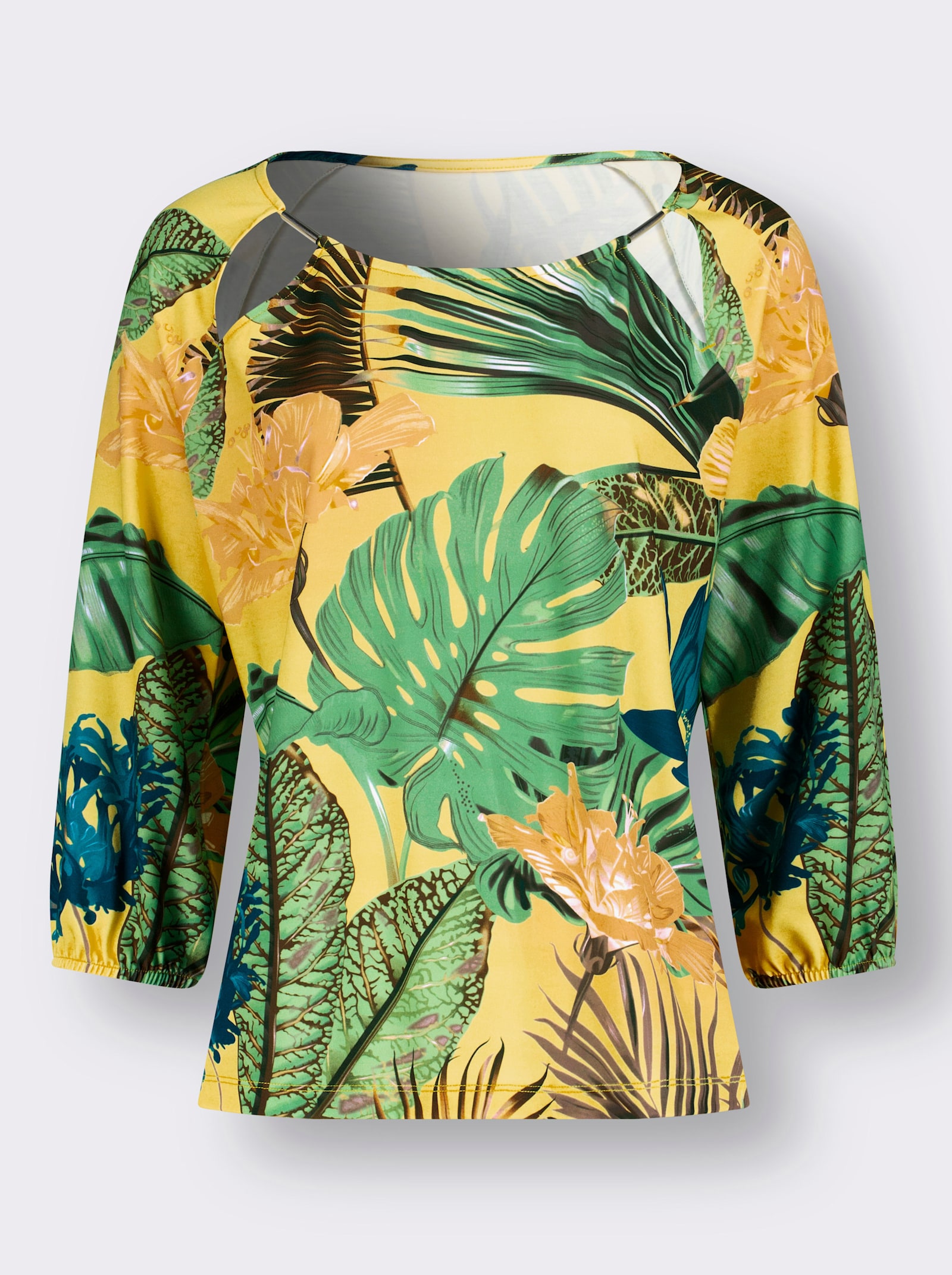  Print-Shirt mit Cut-out-Details - gelb-khaki-bedruckt