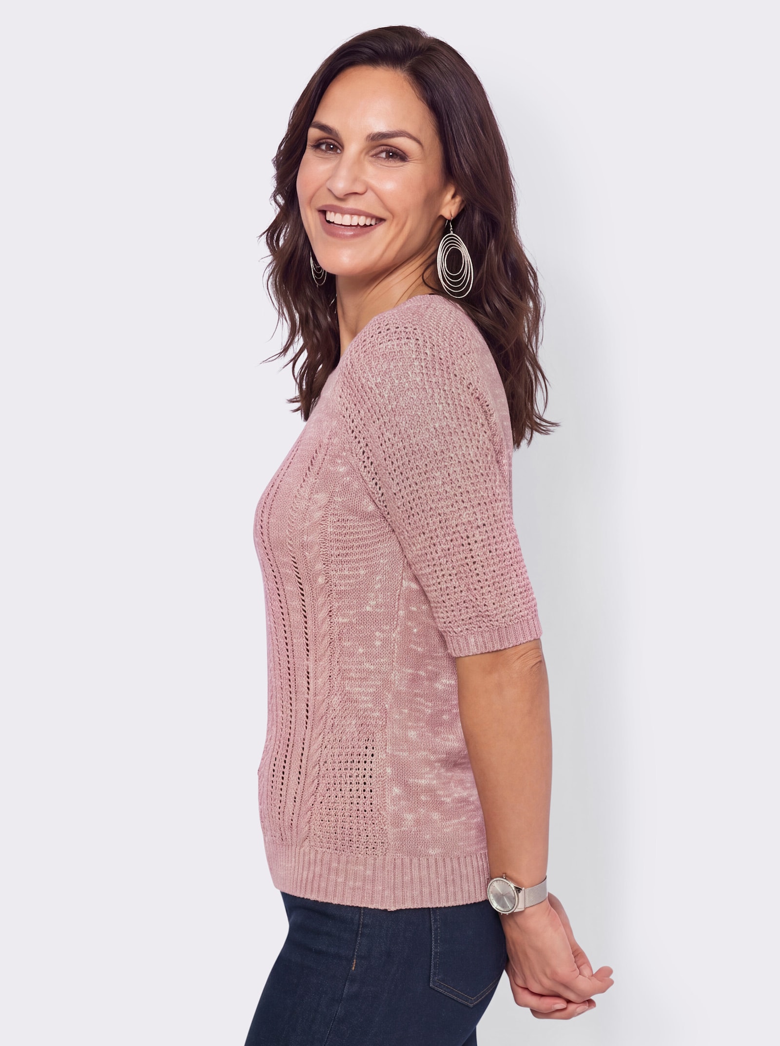 Kurzarmpullover im Strickmuster-Mix - hortensie-ecru-meliert