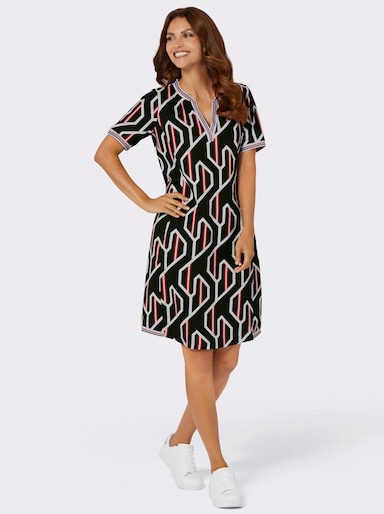 Jerseykleid mit Taschen in der Seitennaht - schwarz-rot-bedruckt