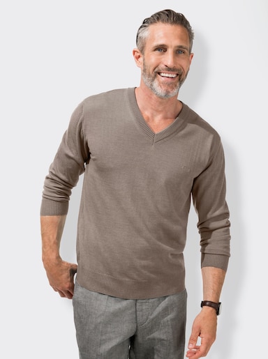 Marco Donati Pullover met V-hals - naturel gemêleerd