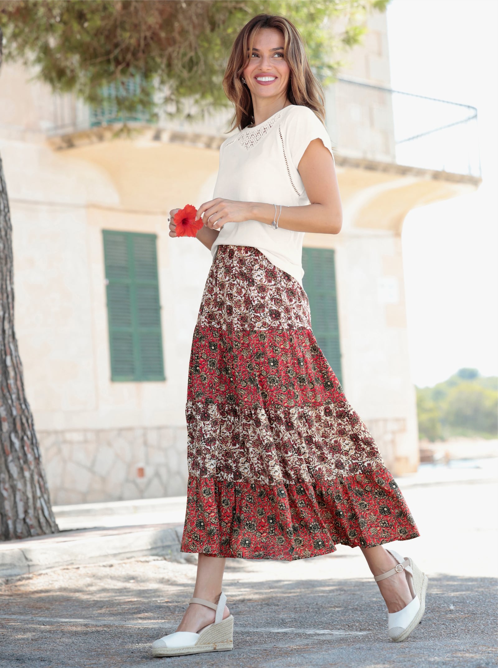3/4-Arm-Shirt mit Spitzeneinsatz - ecru