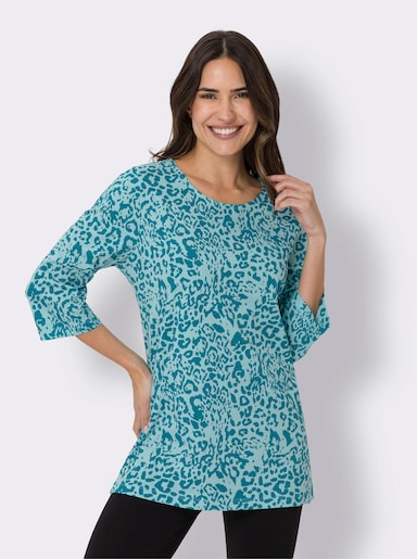 Longshirt mit Seitenschlitzen - aquamarin-bedruckt