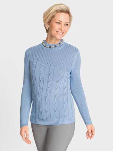 Stehkragenpullover mit Perlenverzierung - eisblau