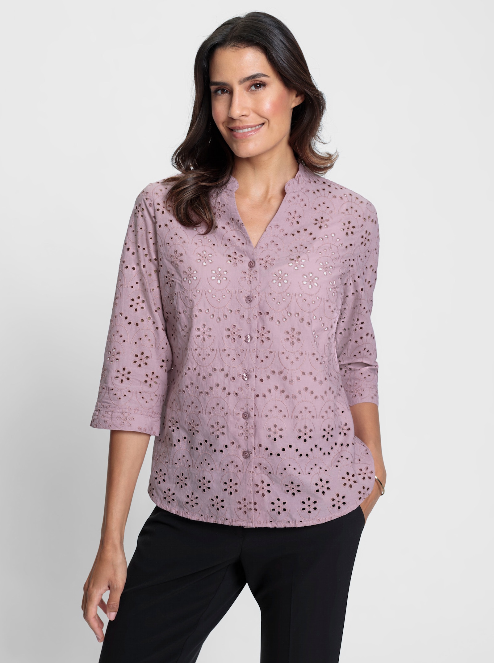 Baumwollbluse mit Lochstickerei - mauve