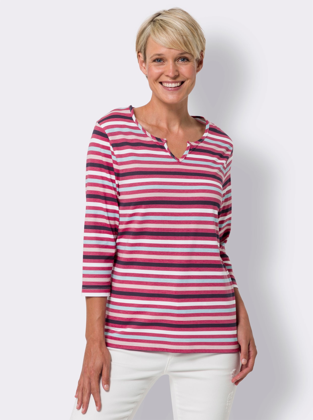 Streifenshirt - fuchsia-marine-geringelt