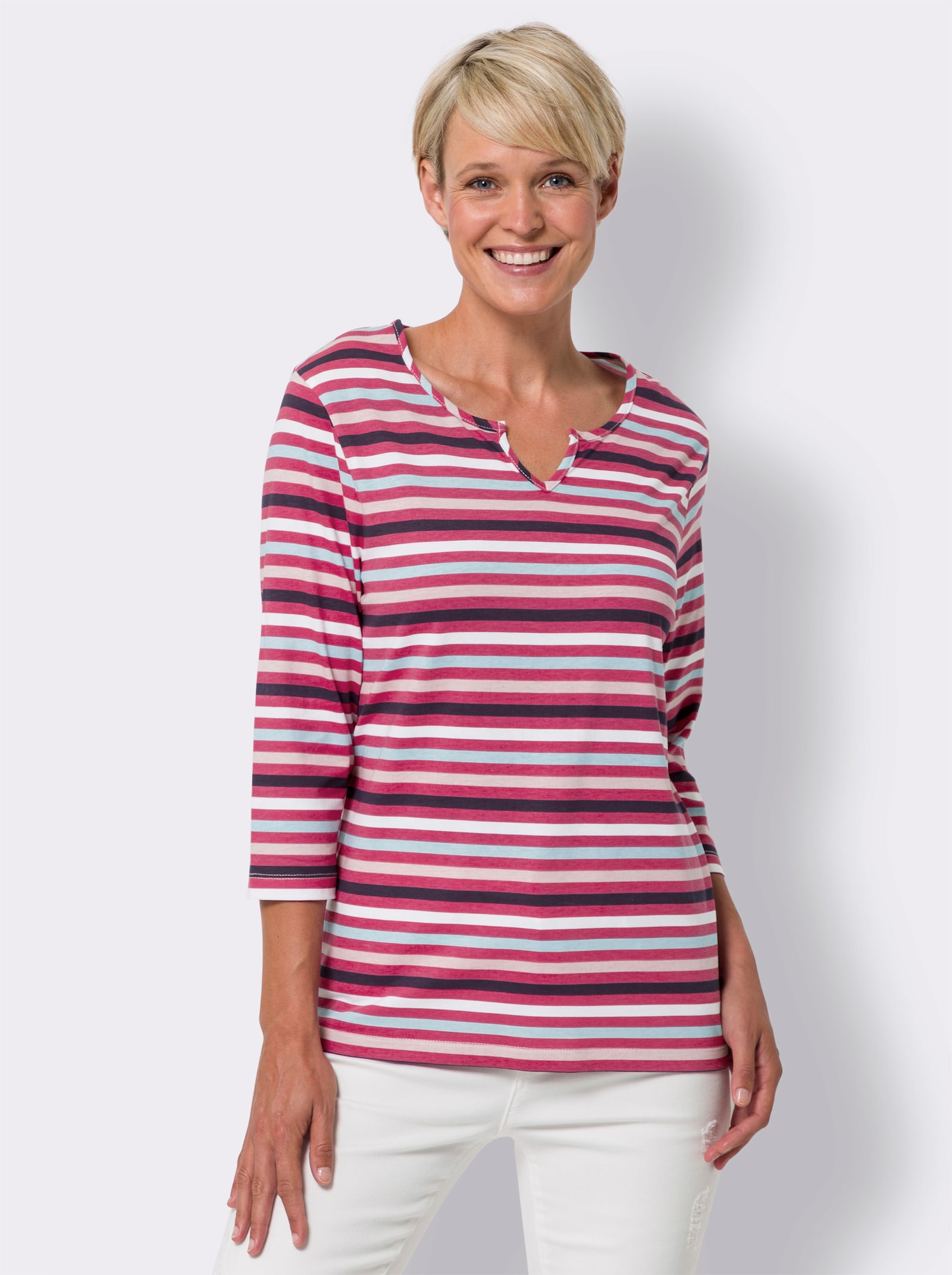Gestreept shirt van puur katoen - fuchsia/marine gestreept