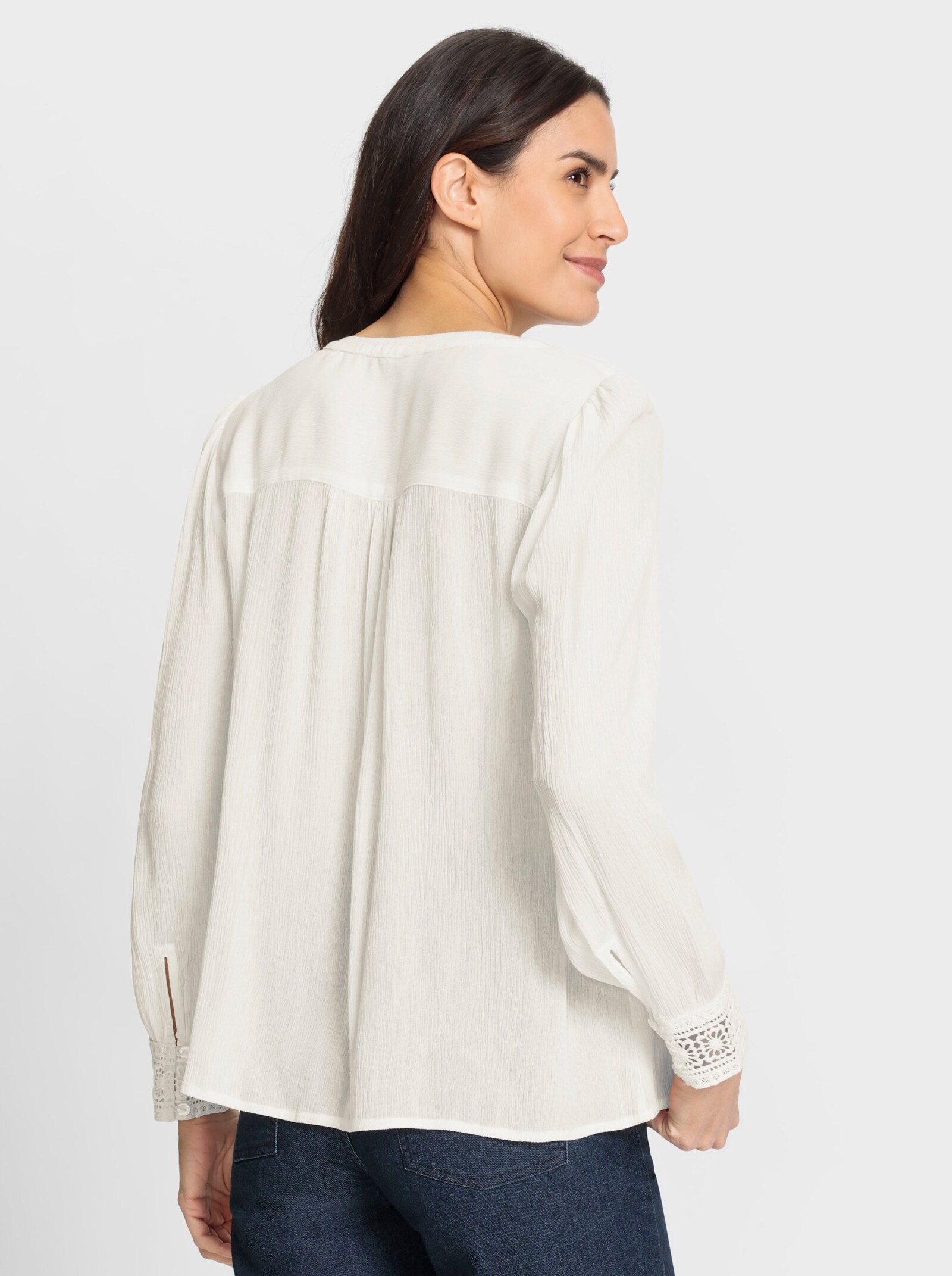 Crinklebluse mit Spitzendetails - ecru