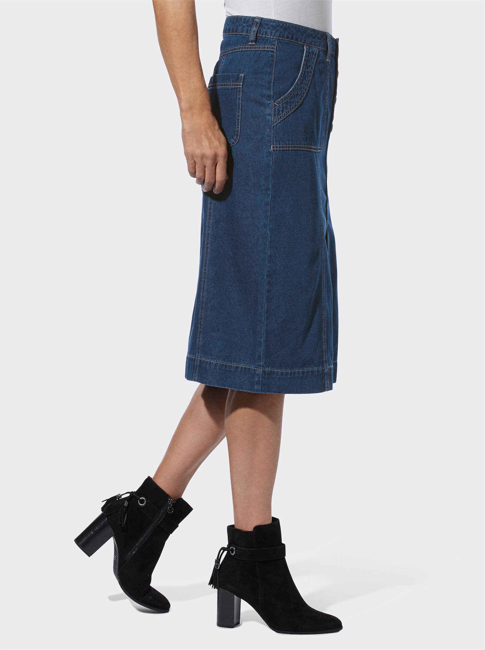 Jeansrock mit Knopfleiste vorne - blue-stone-washed