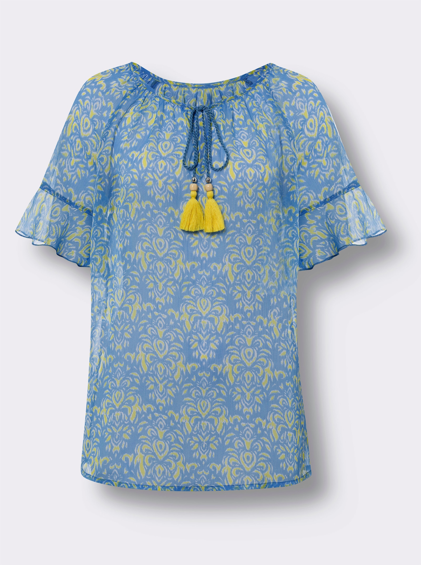 heine Chiffonbluse mit Ornamentmuster - himmelblau-limone-bedruckt