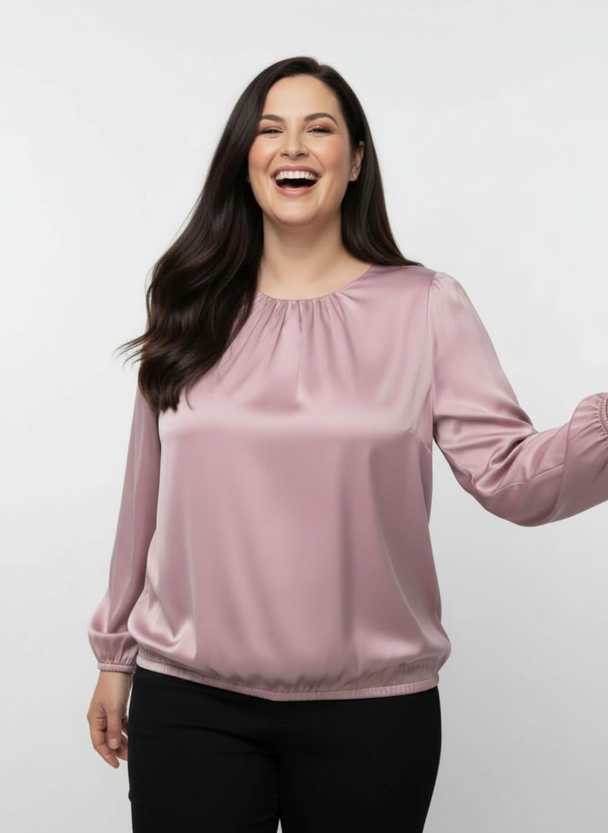 Satinbluse mit Raffungen - hortensie