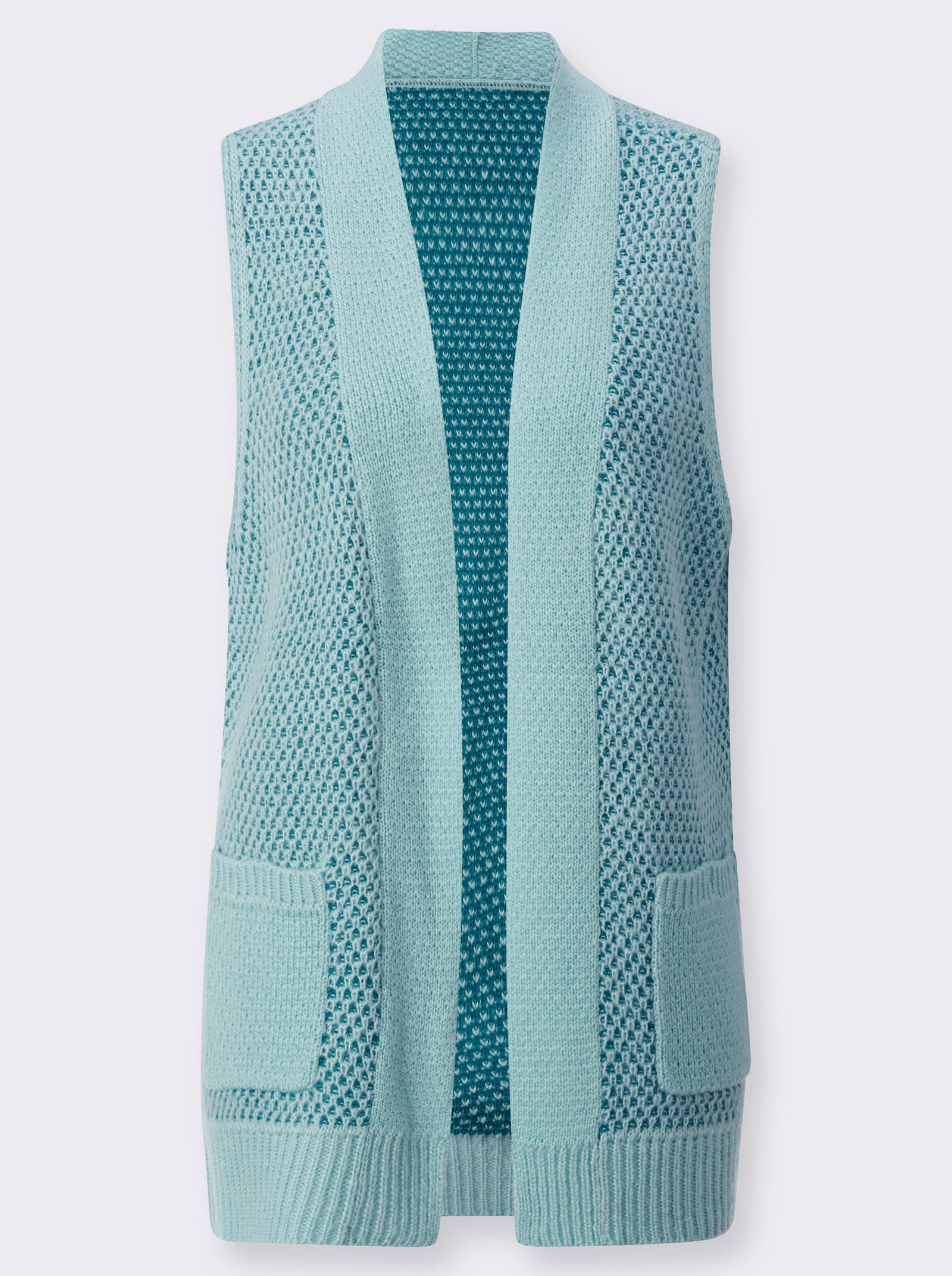 Strickweste in Longform - mint-meliert