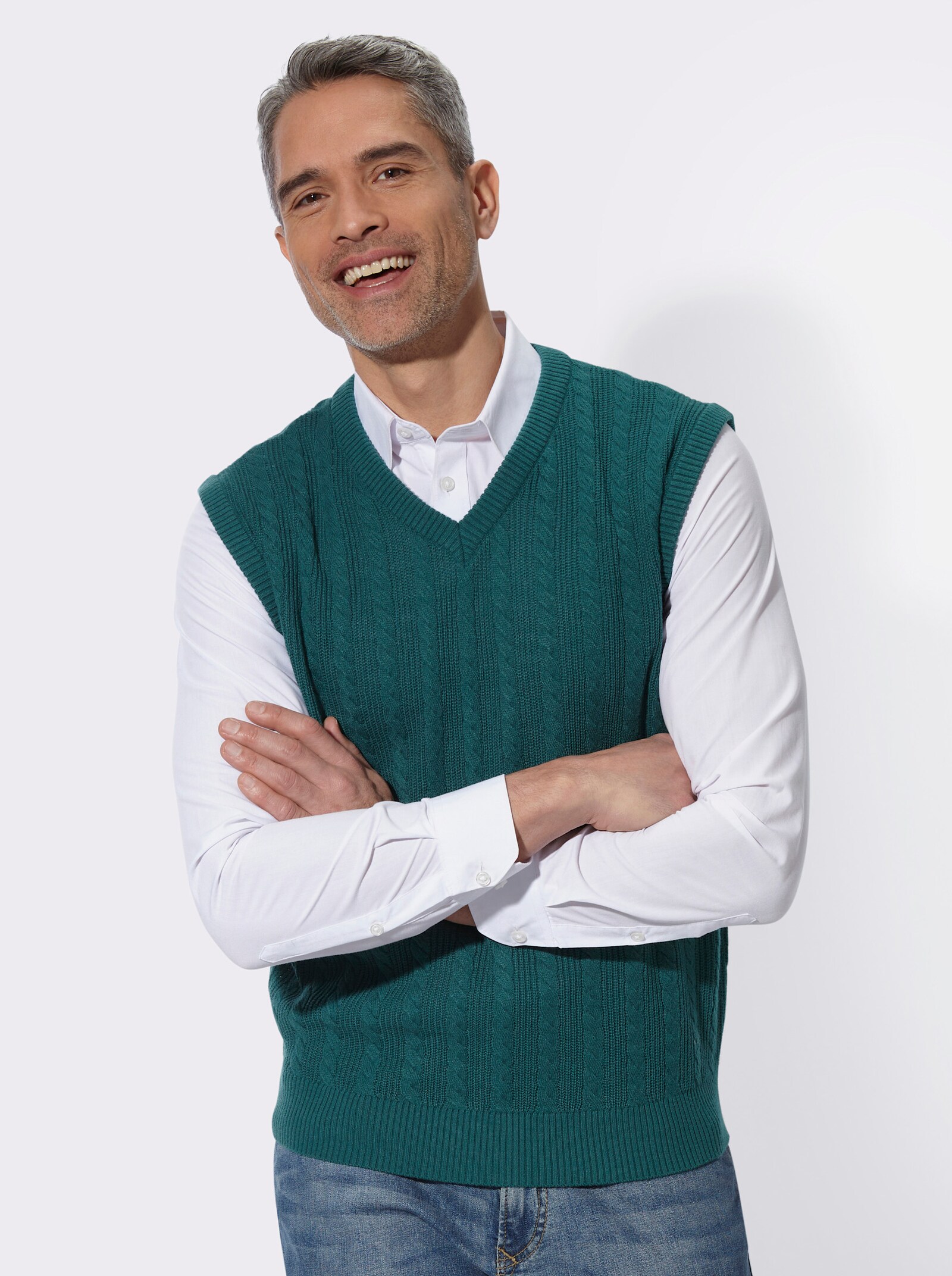 Pullunder mit Zopf- und Strickmuster - petrol