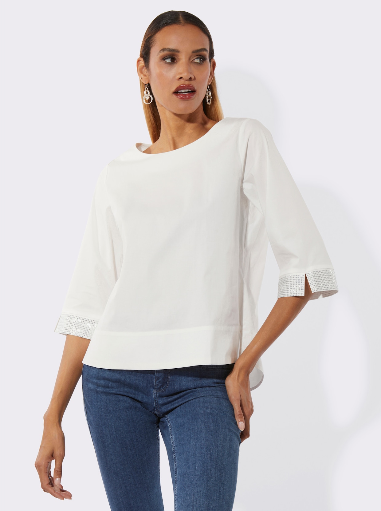 Schlupfbluse mit abgerundetem Saum - ecru