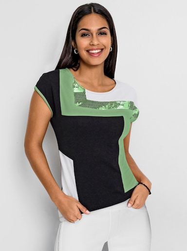 Shirt met patch - zwart/appelgroen gedessineerd