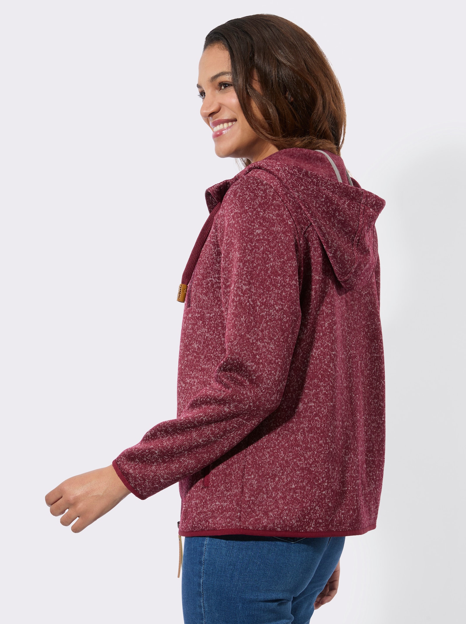 Fleecejacke in Melange-Optik - bordeaux-meliert