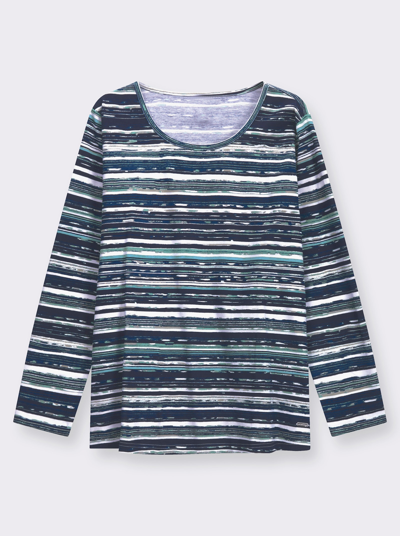 Langarmshirt aus reiner Baumwolle - marine-ozean-bedruckt