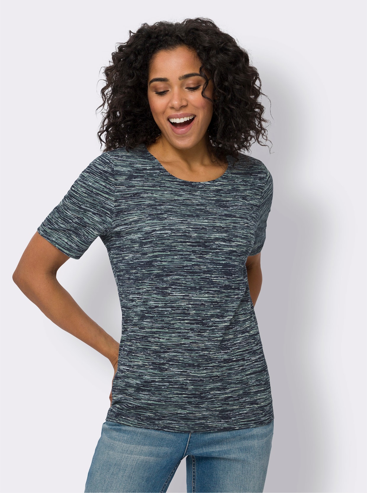 Shirt met ronde hals - lichtblauw/marine bedrukt