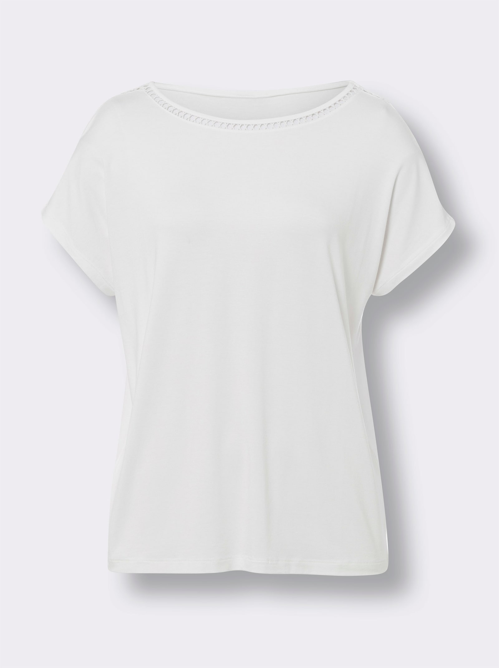 heine Shirt met ronde hals en broderie anglaise - ecru