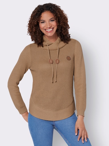 Strickpullover mit Kordelzug - camel