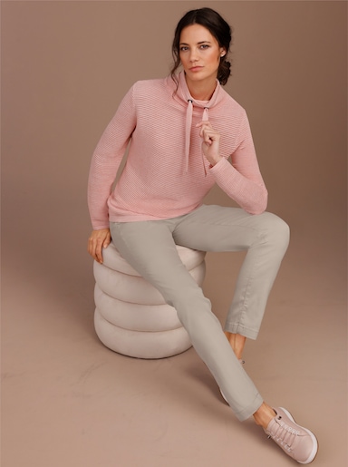 CREATION L PREMIUM Langarm-Pullover mit Ripp-Struktur - rosenquarz-meliert