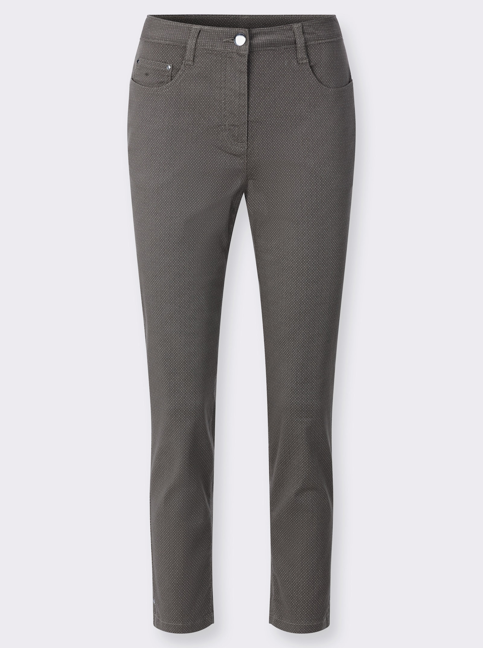 Druckhose in 5-Pocket-Form - grau-bedruckt