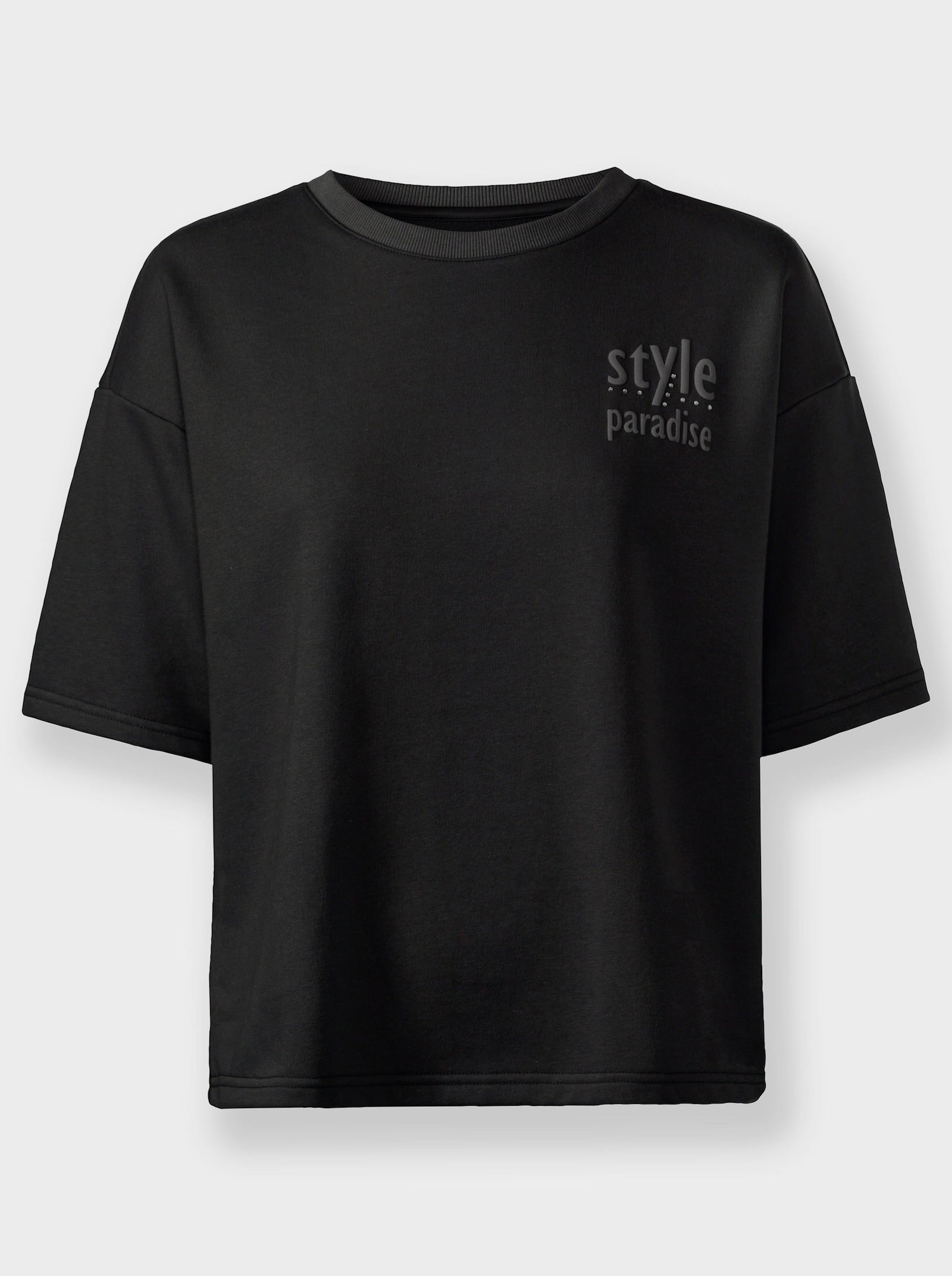 heine Sweatshirt mit Schriftzug und Glitzersteinchen - schwarz