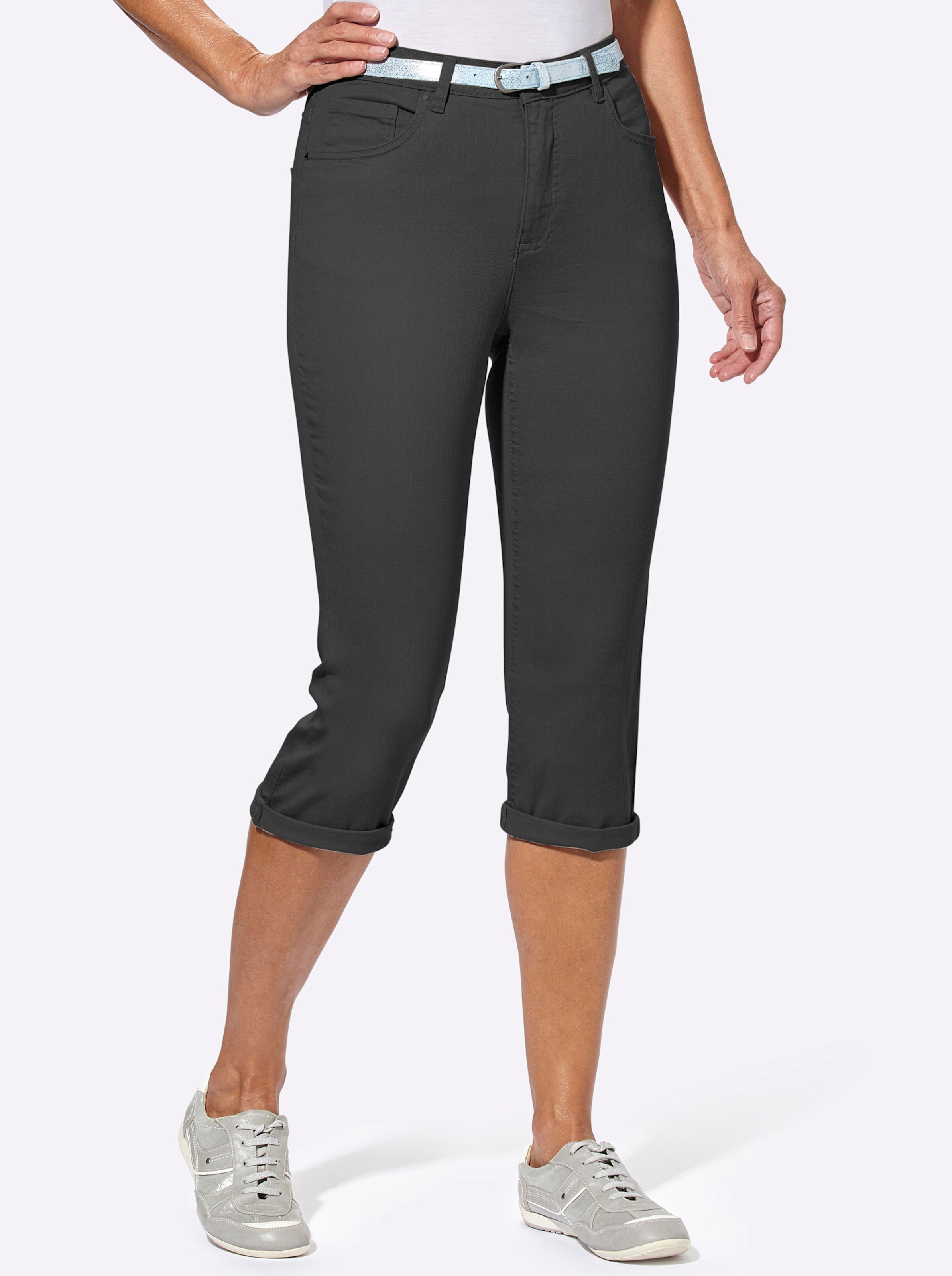 Witt Damen Caprihose inklusive Gürtel, schwarz