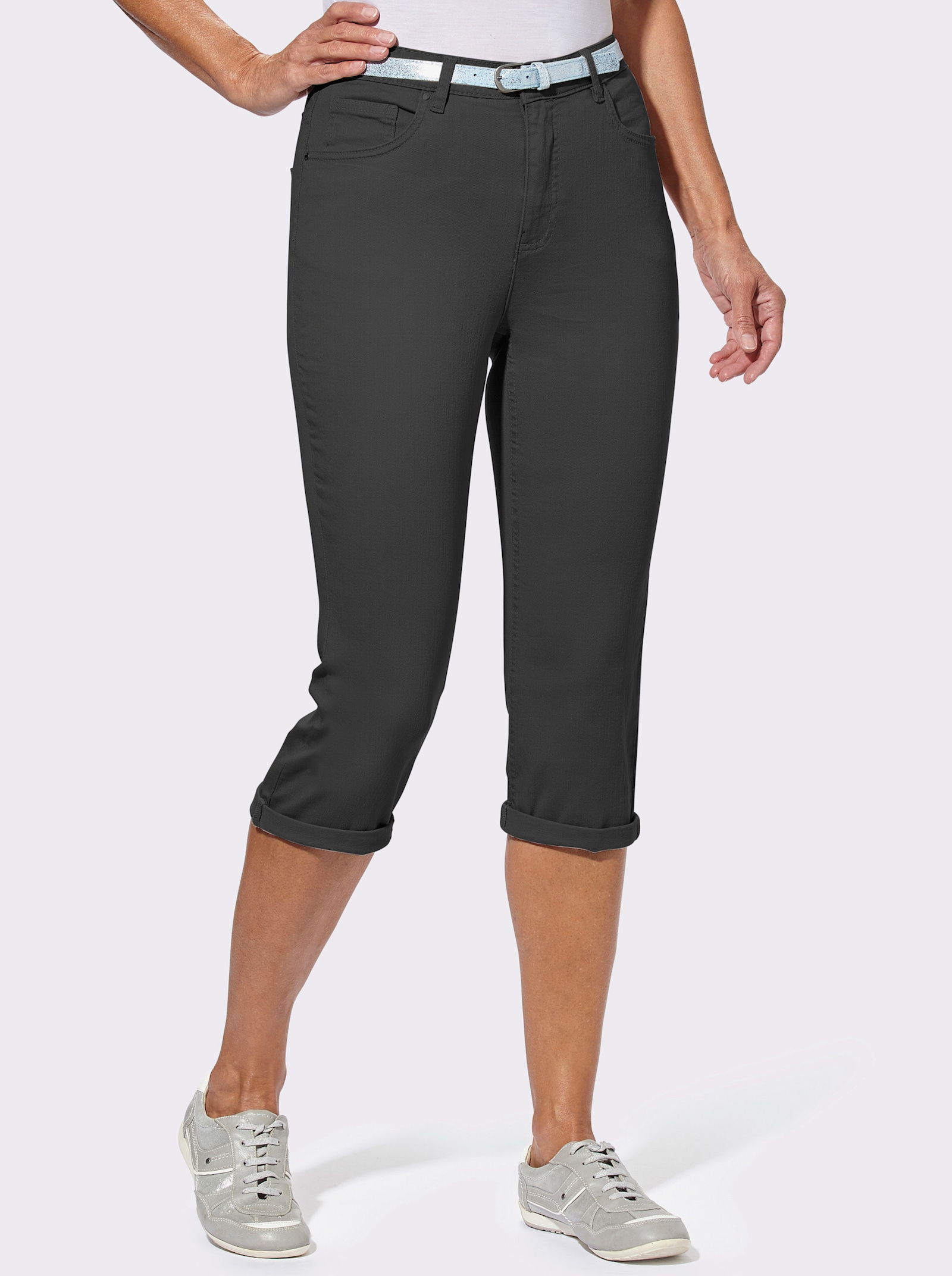 Capri-jeans inclusief ceintuur - zwart