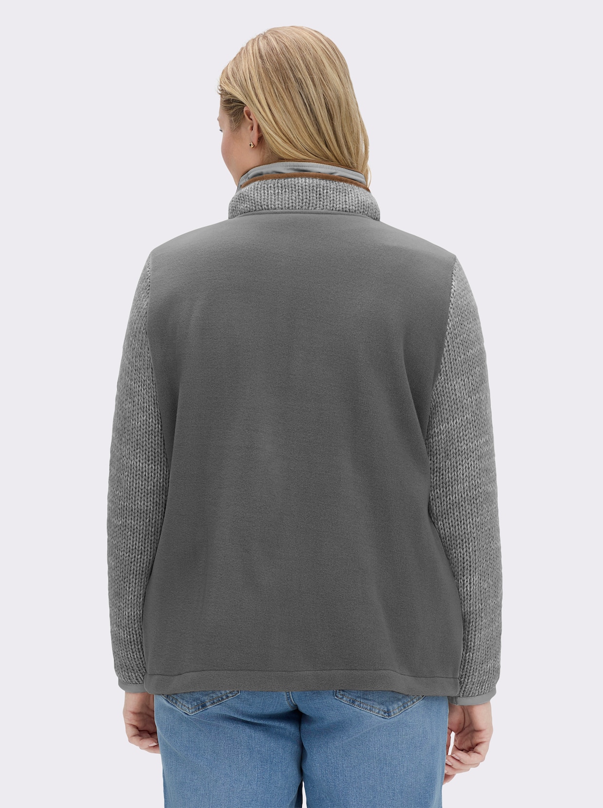 Fleecejacke im Mix aus Fleece und Strick - grau-meliert