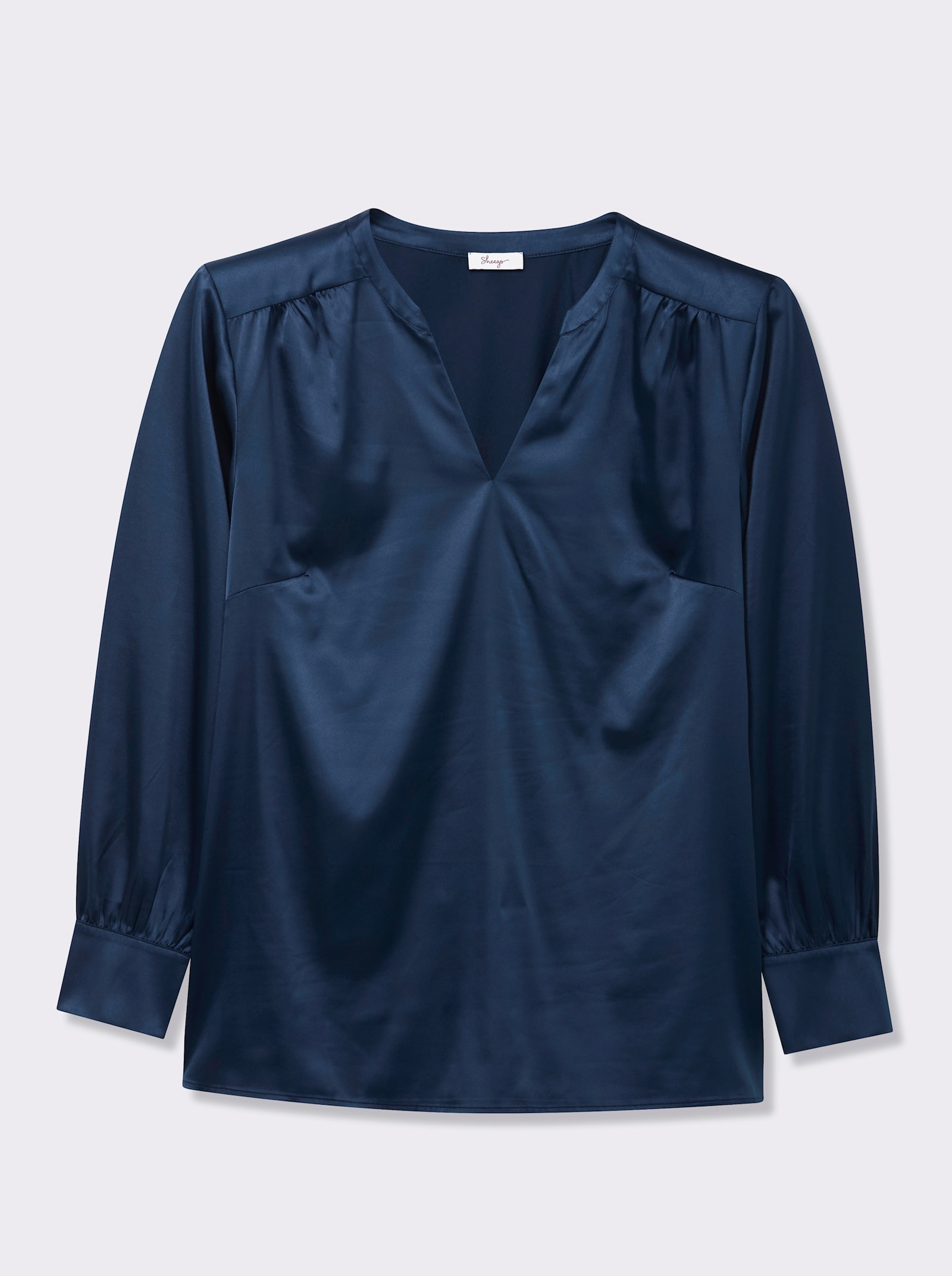 sheego Tuniek van satijn, met bindstrikjes aan de mouwen - donkerblauw