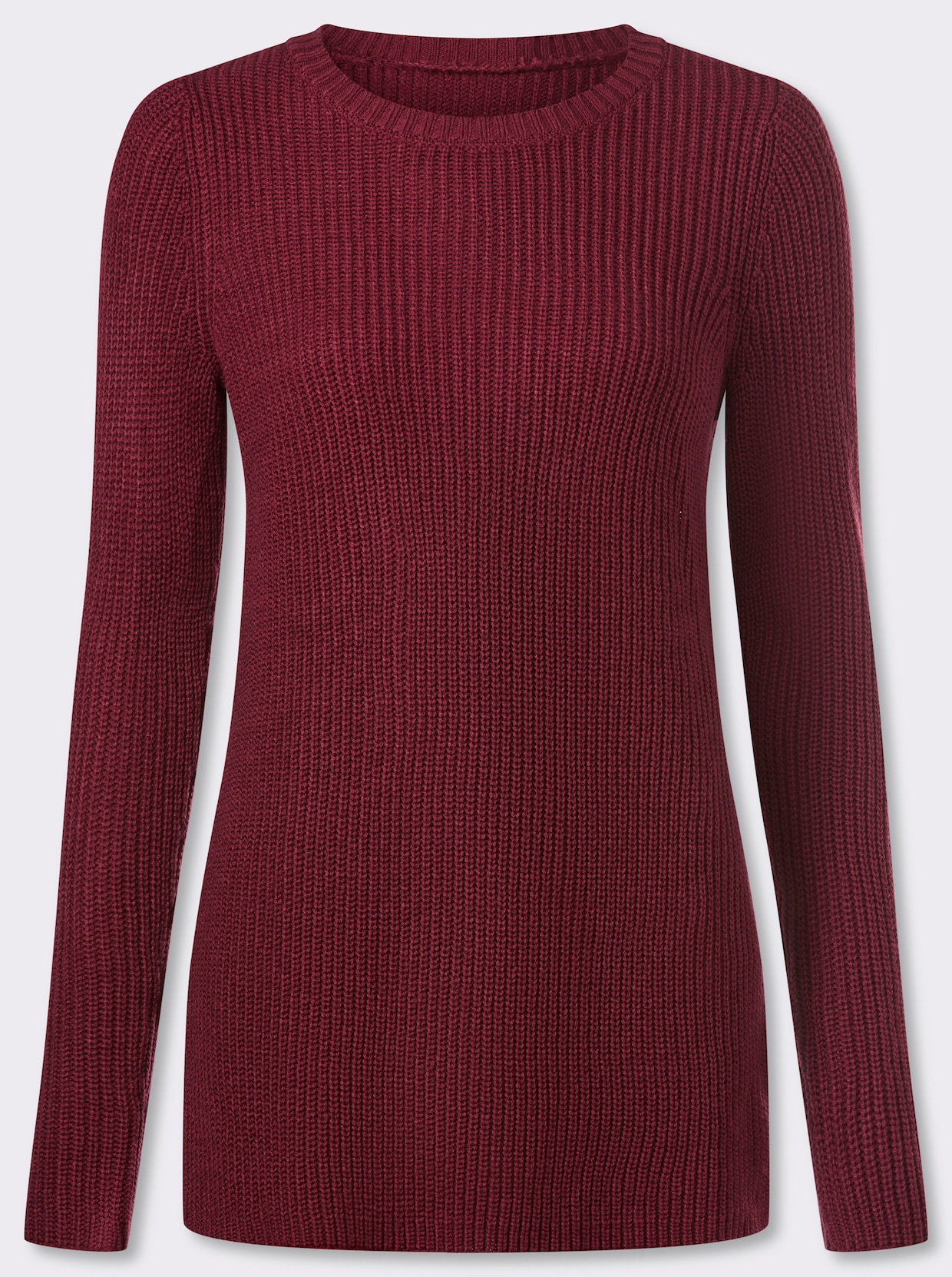 Longpullover in Ripp-Optik - dunkelrot