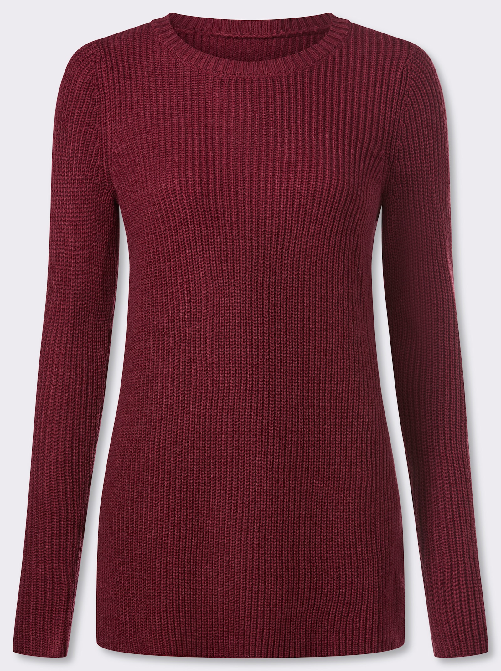 Longpullover in Ripp-Optik - dunkelrot