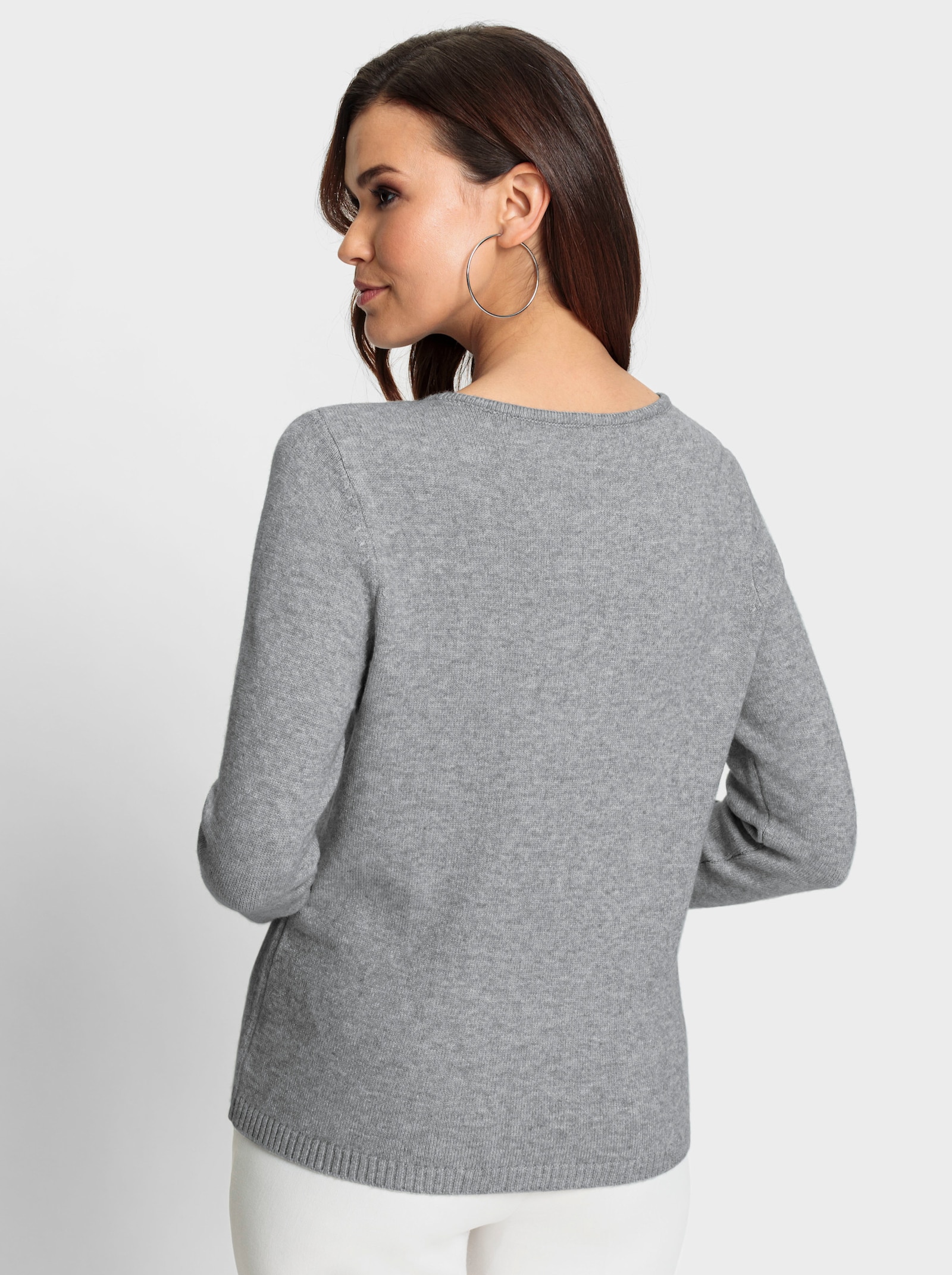 Rundhalspullover mit Flockprint - steingrau-meliert