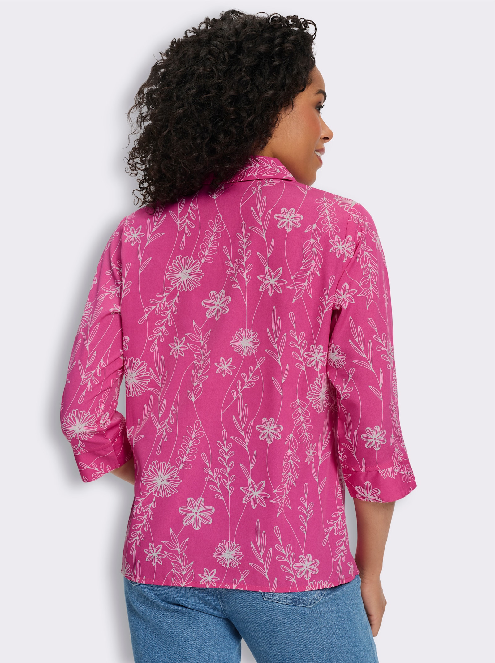Schlupfbluse im floralen Dessin - fuchsia-ecru-bedruckt